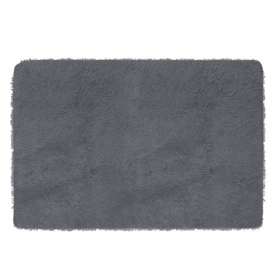 Grey Fluffy Bedroom Rug 4ft x 2.6ft Non-Slip Shaggy Area Rug Decorative Rug Pad