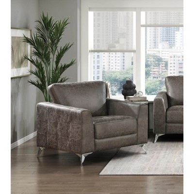 Brownish Gray Polished Microfiber Upholstery Elegant Modern Style Chair 1pc Solid Wood Living Room Furniture Metal Legs