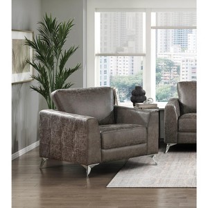 Brownish Gray Polished Microfiber Upholstery Elegant Modern Style Chair 1pc Solid Wood Living Room Furniture Metal Legs - 1 of 4