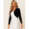 INSPIRE CHIC Women's Cocktail Party Open Front Long Sleeve Cropped Velvet Shrug Cardigan - 3 of 4