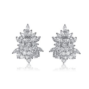 Guili Marquise Radiance CZ Sterling Silver Rhodium Plated Cluster Earrings with Intricate Detailing for a Brilliant and Chic Aesthetic - 1 of 4