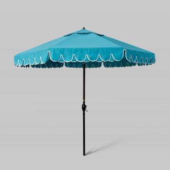 9' Sunbrella Scallop Base Market Patio Umbrella with Auto Lift - Bronze Pole - California Umbrella
