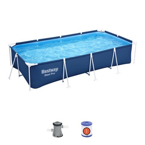 Bestway Steel Pro Water Outdoor Steel Ground Above Swimming Gallon Vinyl 13 Inch Blue X Rectangular 32 : Target Pool 1,506 Foot Capacity, Framed With Pool