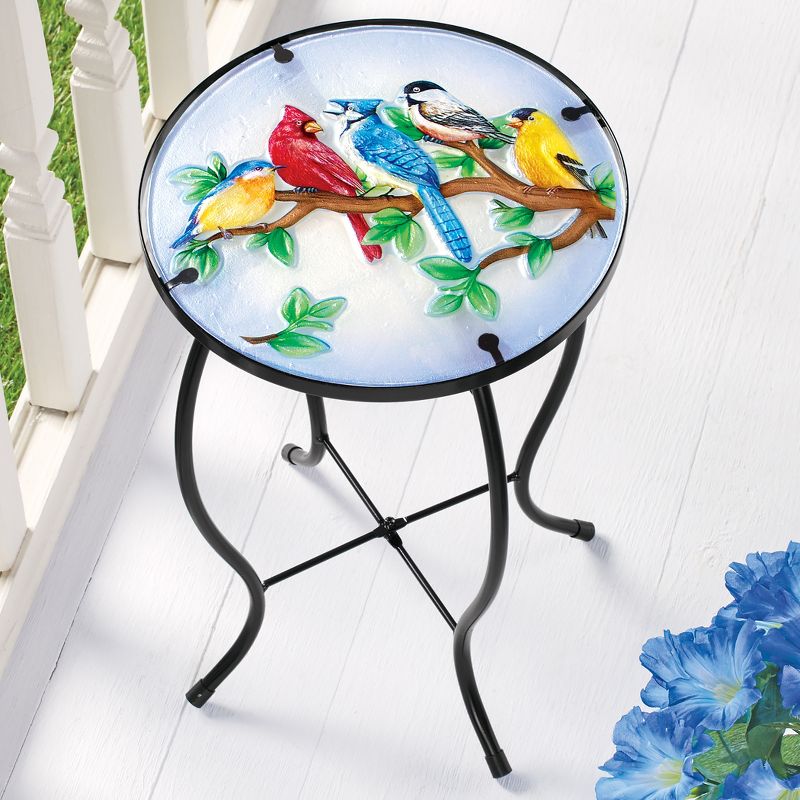 Collections Etc Colorful Songbirds Glass Indoor/Outdoor Accent Table 10.25 X 10.25 X 15, 2 of 3