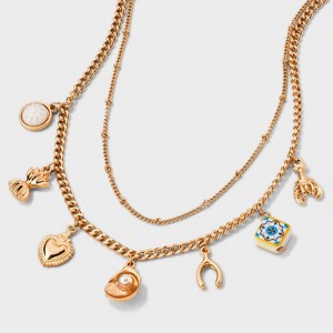 Heart and Mixed Charm Multi-Strand Necklace - Universal Thread™ Gold - 1 of 4