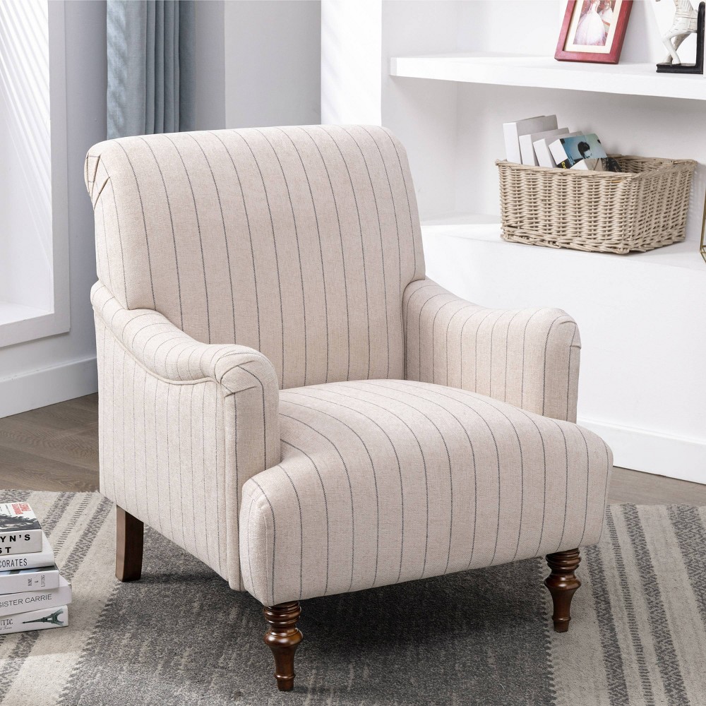 Photos - Coffee Table Comfort Pointe Seville Striped Arm Chair Sea Oat: Upholstered Traditional Accent, Foam Filled, Wood Legs