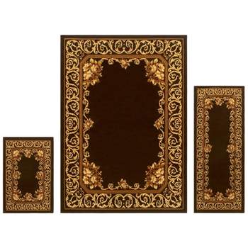 Traditional Floral Scroll Border Indoor Area Rug 3 Piece Set by Blue Nile Mills