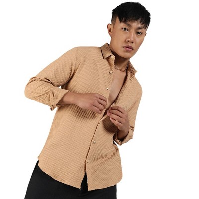 Campus Sutra Men Men's Beige Textured Micro Buffalo Check Shirt