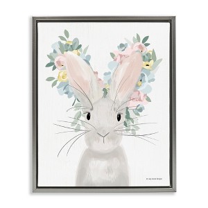 Stupell Industries Floral Bunny Rabbit Blossoms Black Framed Floater Canvas Wall Art - 1 of 4