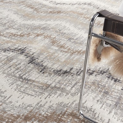 Modern Abstract Chevron 8' x 10' Grey Ivory Synthetic Area Rug