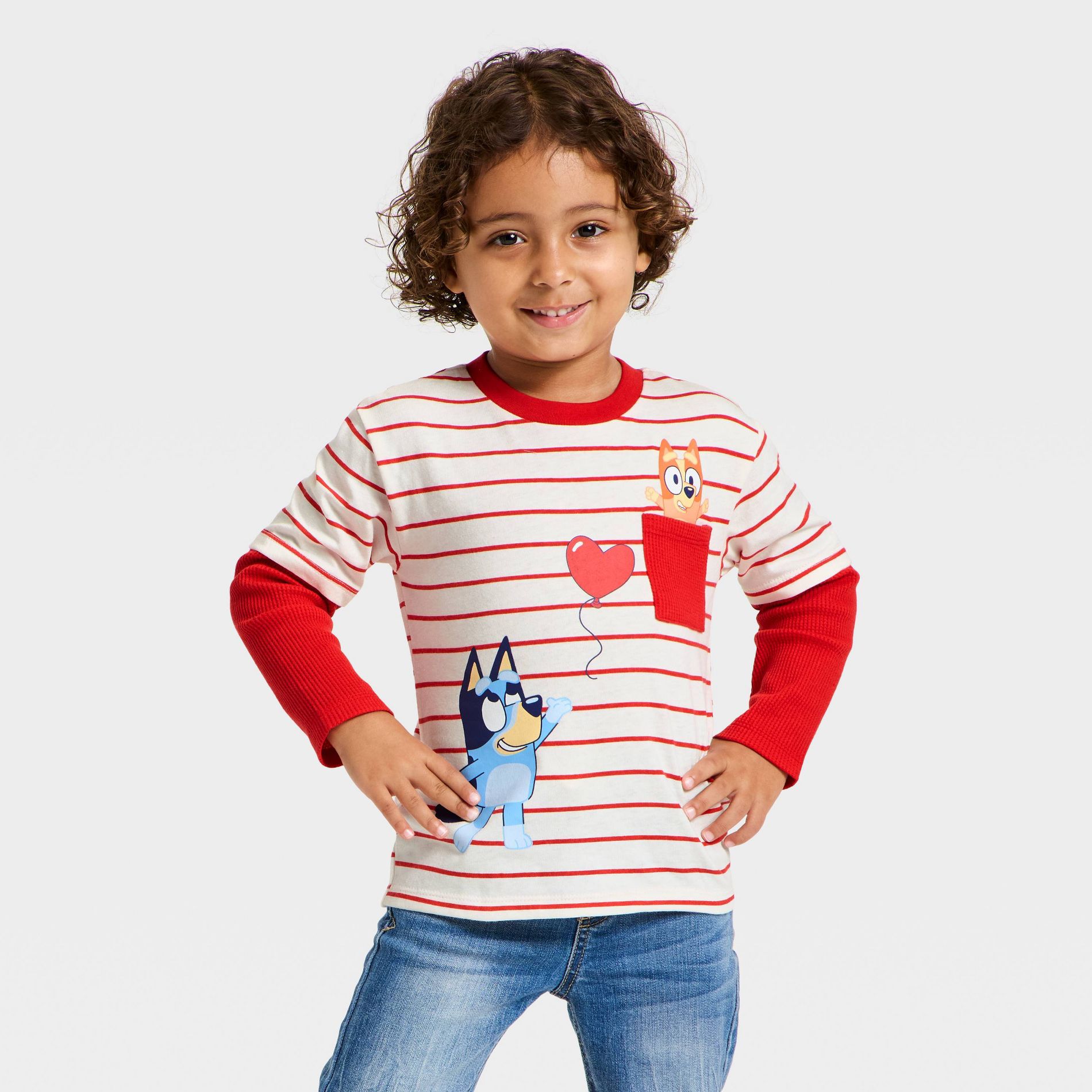 Toddler Boys' Bluey Valentines Long Sleeve Raglan T-Shirt - Red