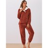 cheibear Women's Fluffy Fleece Pullover Tops with Pants Winter Plush Warm Pajamas Sets - 2 of 4