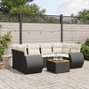 vidaXL 7 Piece Patio Sofa Set with Cushions Black Poly Rattan - Black and Cream - 2 of 4