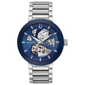 Bulova Men's Modern Stainless Steel 3-Hand Automatic Watch, Blue Skeleton Dial - 1 of 4