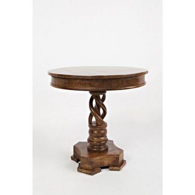 Traditional Round Wood and Stone Accent Table, 30" Brown