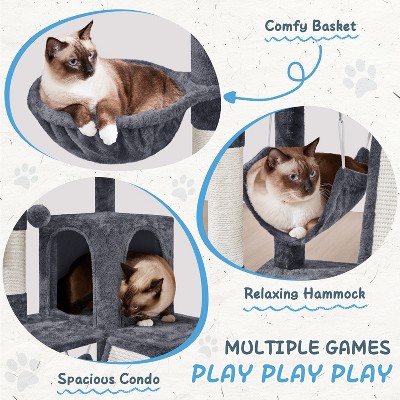 Dark Gray Plush and Sisal Freestanding Cat Tower with Condo