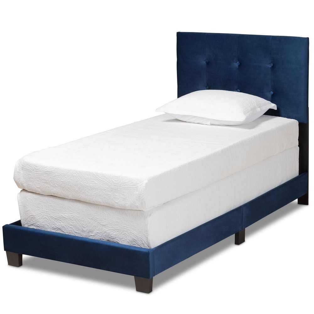 Photos - Bed Baxton Studio Twin Caprice Glam Velvet Fabric Upholstered Panel  Blue: Wood Frame, Polyester Fill, Requires Box Spring