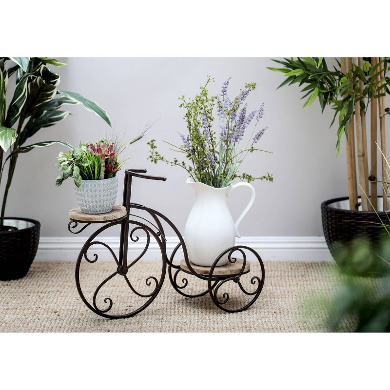 Metal and Wood Novelty Bicycle Plant Stand with Wooden Platforms Brown - Olivia & May, 3 of 5