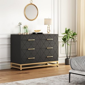6 Drawer Dresser Bedroom Wooden with Large Capacity, Wood Chest of Drawers with Metal Handle, White Dresser - 1 of 4
