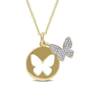 EVERLY JEWELRY | Yellow Silver 1/10ct TDW Diamond Double Butterfly Pendant with Chain - 1 of 4