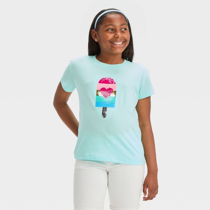 Girls&#39; Flip Sequin Short Sleeve Graphic T-Shirt - Cat &#38; Jack&#8482;, 1 of 6