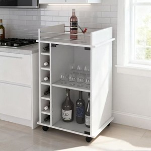 Homy Casa Rolling Kitchen Cart with Open Shelves and Bottle Storage for Dining Room or Coffee Corner, White - 1 of 4