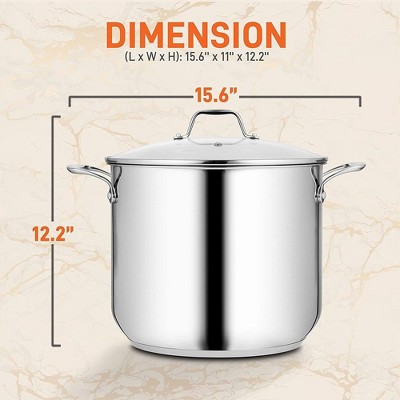 NutriChef 15-Quart Stainless Steel Stock Pot with Glass Lid
