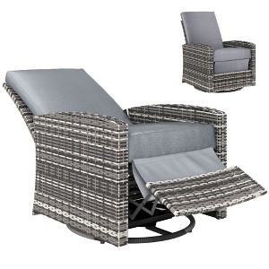 Outsunny Patio PE Rattan Wicker Recliner Chair with 360° Swivel, Soft Cushion, Lounge Chair for Patio, Garden, Backyard - 1 of 4