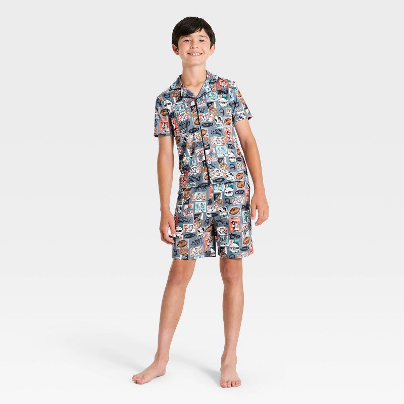 Boys' 2pc Topps Button-Down Pajama Set - Gray XS