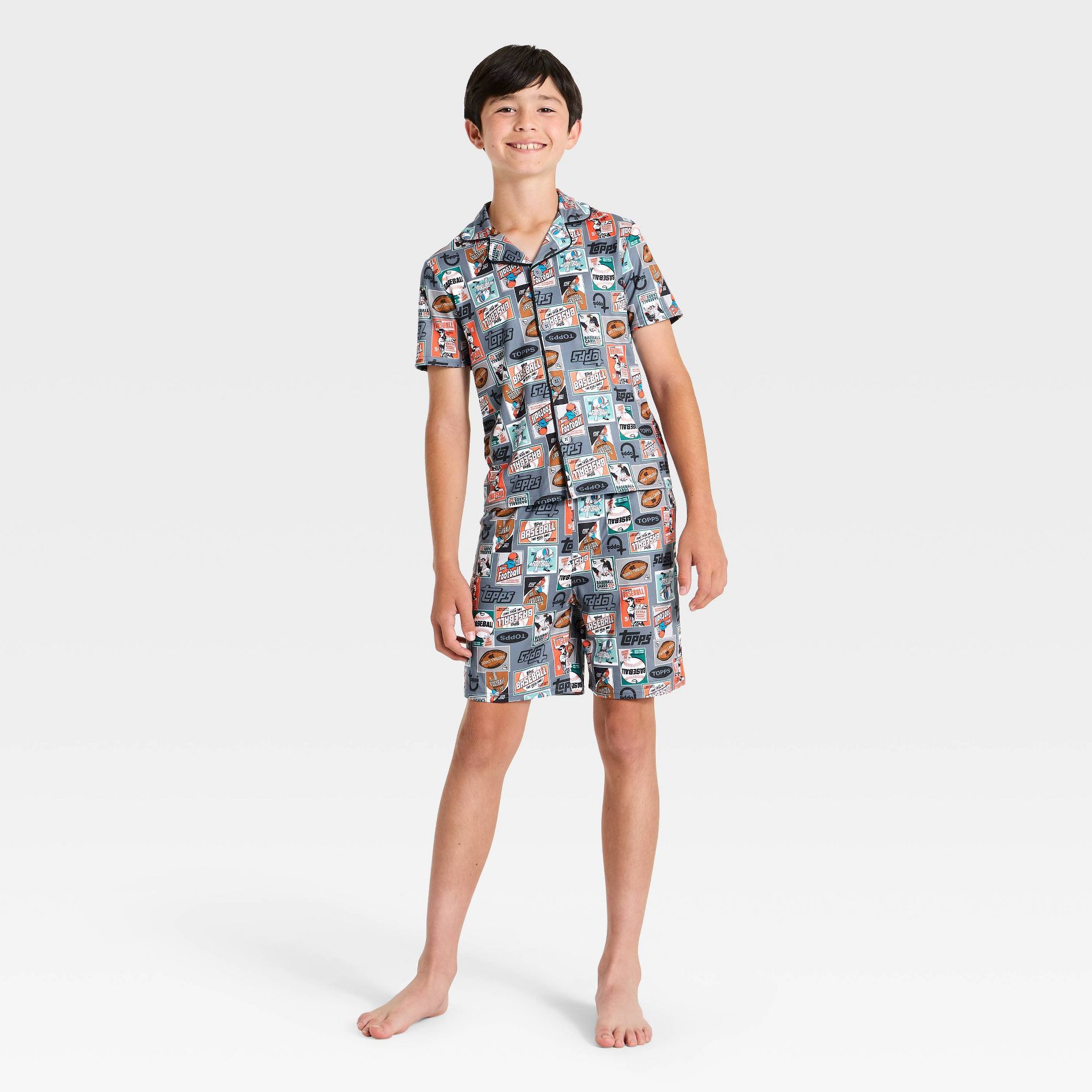 Boys' 2pc Topps Button-Down Pajama Set - Gray