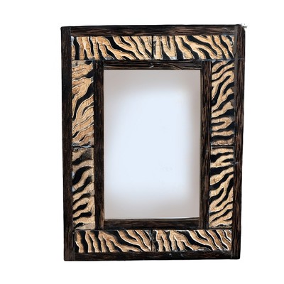 HomeRoots 4" x 6" Brown Zebra Distressed Solid Wood Tabletop Picture Frame with Mat