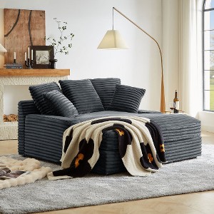 XIYUYEU Modern Double Sleeper Sofa, Corduroy Upholstered Cloud Sofa Couch with Square Armrests for Living Room, Bedroom, Dark Gray - 1 of 4