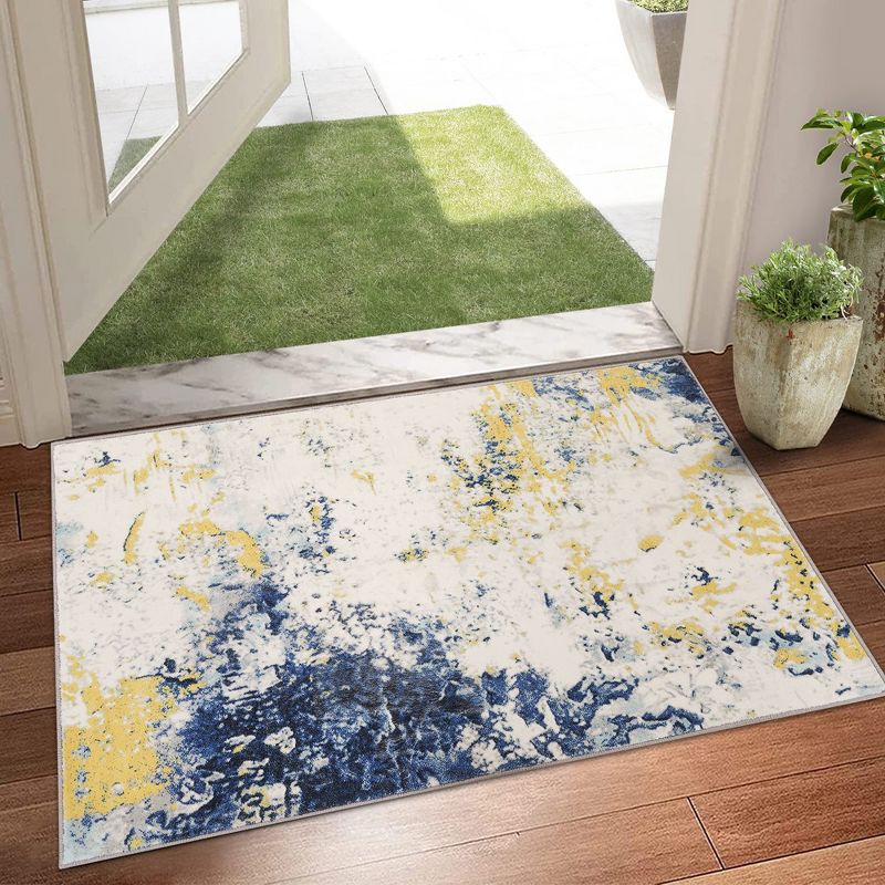 Whizmax Abstract Modern Area Rug, Washable Foldable Soft Rugs with Non-Slip Backing, Stain Resistant Carpet,Yellow Blue, 4 of 5