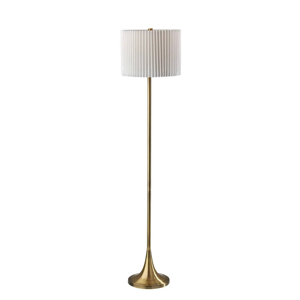 Photos - Floodlight / Street Light Adesso Eli Floor Lamp Antique Brass: 60" Height, Off-White Linen Shade, 3 