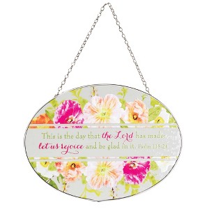 Dicksons This is Day Lord Has Made Colorful Floral 9 inch Glass Sun Catcher with Suction Cup - 1 of 2