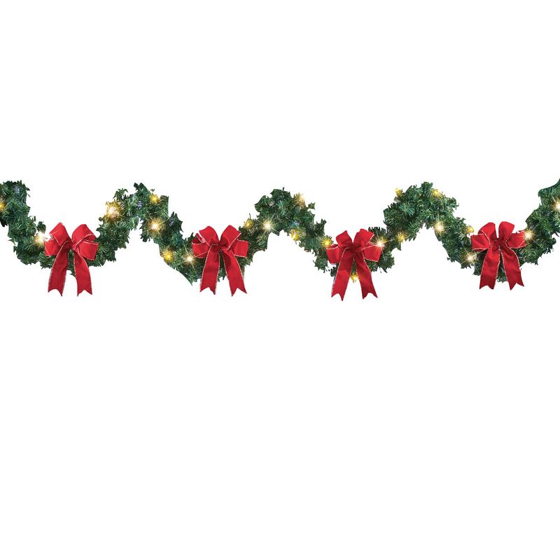 Collections Etc 9ft Lighted Garland With Bows, 1 of 3