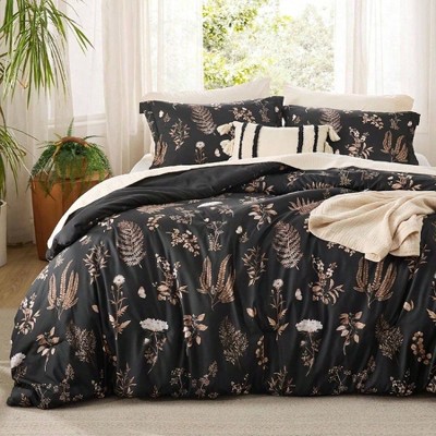 Queen Size Floral Comforter Set, 3 Pieces, 1 Black Comforter 2 Pillow Shams