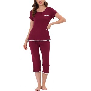 cheibear Women's Round Neck Loungewear with Capri Pants Pajama Set - 1 of 4