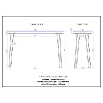 Natural Live Edge Acacia Wood and Metal Hairpin Console Table