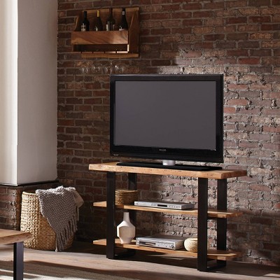 Alpine Natural Acacia Wood Media Console with Metal Legs