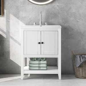 24" Modern Stylish Bathroom Vanity with Porcelain Sink and Open Shelves - ModernLuxe - 1 of 4
