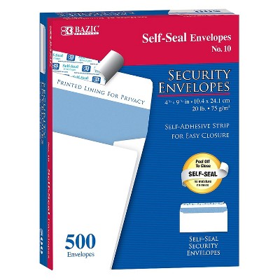 Bazic Self-Seal #10 Security Envelopes 4-1/8" x 9-1/2" White Pack of 500 (BAZ5064)