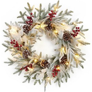 TackView 24" Christmas Wreath with Decorations, Snowflake Pinecone Ornaments Wreath for Front Door Porch Wall Window Home Holiday Accent - 1 of 4