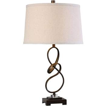 Uttermost Modern Table Lamp 27 1/4" Tall Oil-Rubbed Bronze Twisted Steel Beige Linen Drum Shade for Living Room Bedroom Nightstand