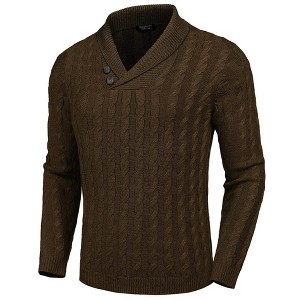COOFANDY Men's Shawl Collar Pullover Sweater Slim Fit Casual Button Cable Knit Sweaters - 1 of 4