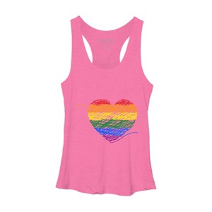 Adult Design By Humans Rainbow Colored String Pride Heart By corndesign Racerback Tank Top - 1 of 2