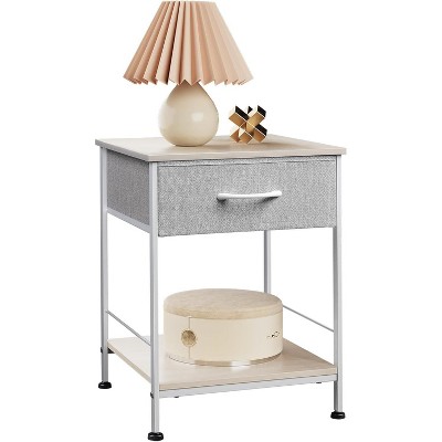 GALAXHERO Nightstand, Fabric Storage Drawer and Open Wood Shelf, Bedside Furniture with Steel Frame, Side Table for Bedroom, Dorm, Easy Assembly