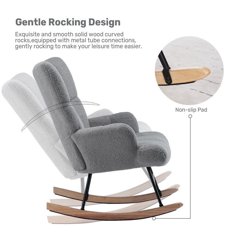FERPIT Teddy Velvet Rocking Chair, Upholstered Accent Glider Rocker, Comfy Armchair Side Chair with High Backrest for Living Room, Bedroom, 3 of 8