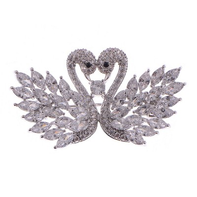 Alilang Elegant Crystal Swan Brooch with Marquise Rhinestone Feather Detailing