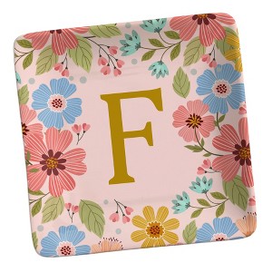 Personalization Mall Flowery Initial Personalized Ring Dish Gold/Pink - 1 of 2